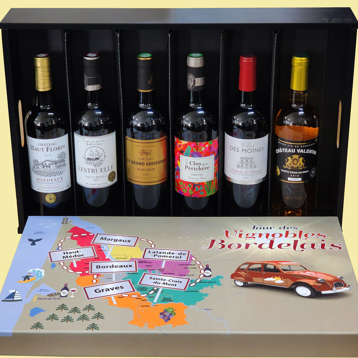 TOUR Des VIGNOBLES BORDELAIS - Coffret Bois (6 AOC Différentes)